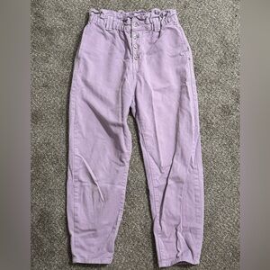 Zara Lilac Paperbag Waist Button-Front Pants